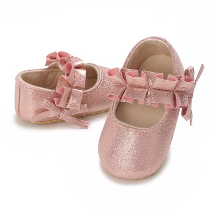 Spring And Autumn Bow 0-18 Months Newborns Wearing Outward Walking Shoes With Durable Soft Sole And Non Slip Princess Shoes