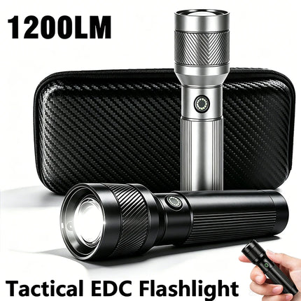 1200LM EDC Handheld Flashlight,USB-C Rechargeable Tactical Zoomable Torch,1000m Long Range,4 Modes for Outdoor Camping Emergency