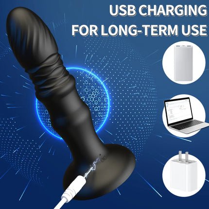 3-in-1 Prostate Massager, App-Controlled, Retractable, Vibrating, Plug-In, Suction Cup Dildo, Adult Sex Toy