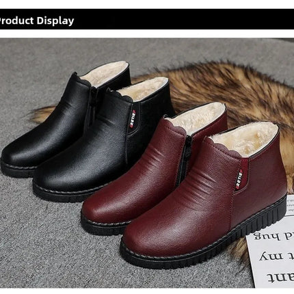 Thickened Warm Cotton Shoes for Middle-Aged And Elderly Women Winter Mom Shoes Fleece-Lined Anti-Slip Flat Bottom Soft Bottom...