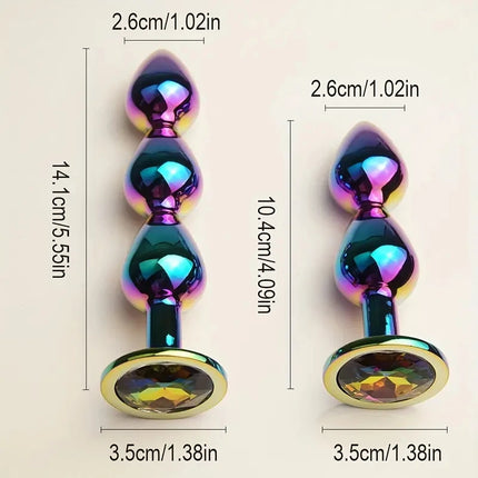 Rainbow Metal Butt Plug With Jewel, Beaded Anal Plugs Sex Toys G-Spot Dildo Prostate Massager, Analplug Buttplug
