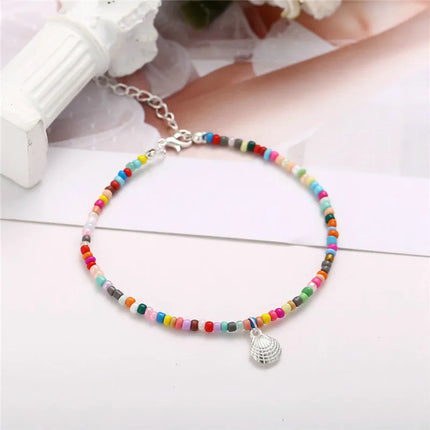 Modyle Bohemian Colorful Beads Shell Anklets for Women Summer Ocean Beach Ankle Bracelet Foot Leg Jewelry