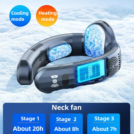2026 New Upgrade Semiconductor Refrigeration Neck Fan Intelligent Digital Display Cold And Hot Dual-purpose Bladeless Fan