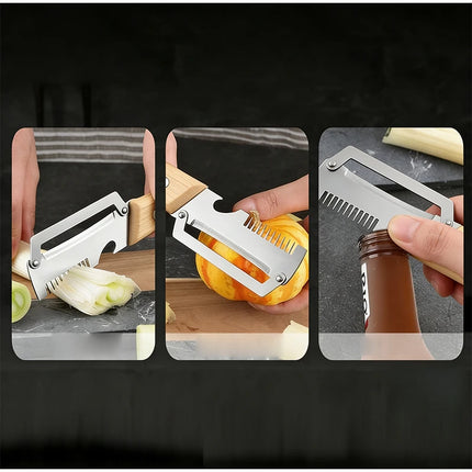 Multifunctional Paring Knife Stainless Steel Material Wooden Handle Fruit & Vegetable Knives 3-in-1 Fruit Potato Peeler 1/2/3PCS