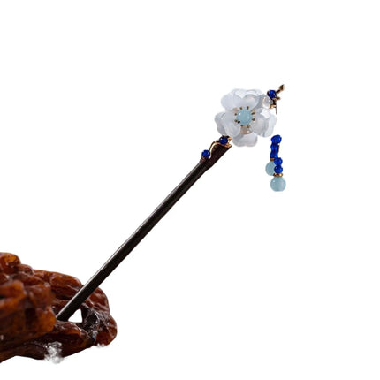 Elegant Chinese Style Wooden Hairpin Imitation Jade Flower Tassel Hair Stick Exquisite Handmade Girls Hair Accessories Hair Clip