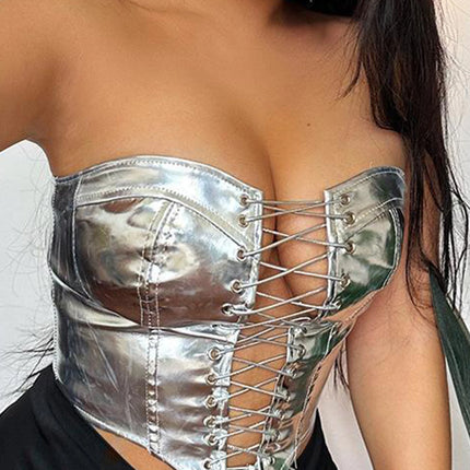 Sexy Y2K Clothes Leather Corset Crop Top Women Summer Body Night Club Party Halter Tank Top Festival Outfits Cropped Tube Tops