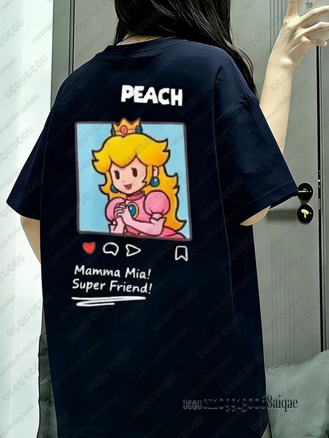 Summer New Anime T-shirts For Couples Cartoon Graphics Mario Print T-shirt Casual Round Neck Tees Street Short Sleeve Man Clothing