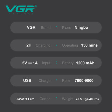 VGR Face Shaver 9000 RPM Foil Shaver LED Electric Shaver Professional Beard Trimmer Reciprocating Shaving Machine for Men V-377