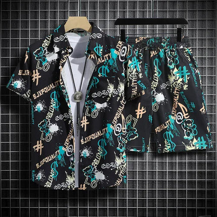 Summer Short Sleeve Flower Shirt Men's Beach Sets Hawaiian Island Style Retro Handsome Casual Thin Shirt Hawaiian Shirt