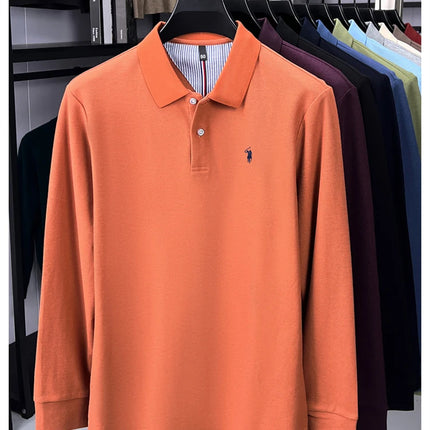 High-end brand 100% cotton long sleeve polo shirt, fashion luxury, pony embroidery, business casual comfort, new Paul men's T-shirt