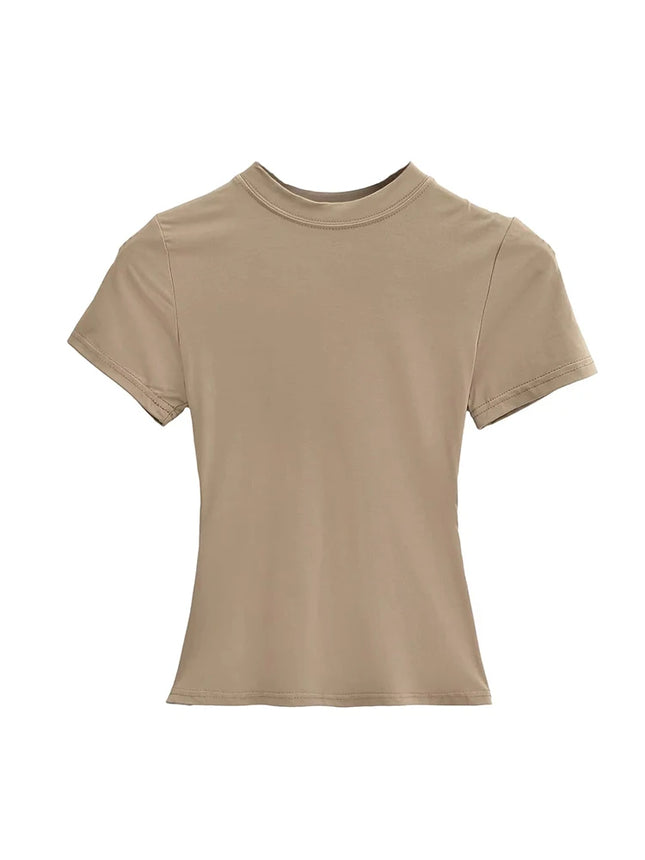 2025 New High Quality Casual T-shirt Sexy Slim Short Sleeves Fashion Trend Solid Women's Clothing Y2K Tops