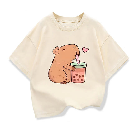 Capybara Kids Clothing Tees Summer Printed Cartoon Fashion Short Sleeve Girls T-shirt Popular Design Children's T Shirts O-neck