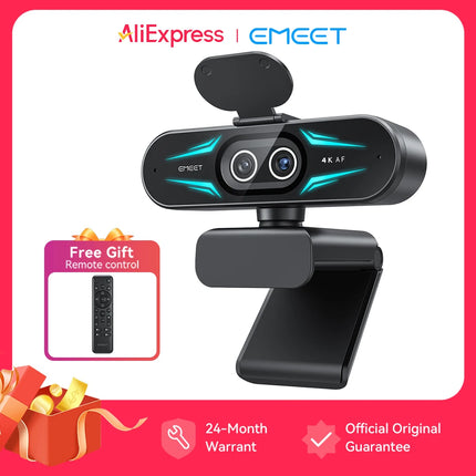 4K Webcam 1080P 60fps Web Camera EMEET C60E 4K Binocular USB Camera With RGB Light for Streaming/Gamer Video Camera for Computer