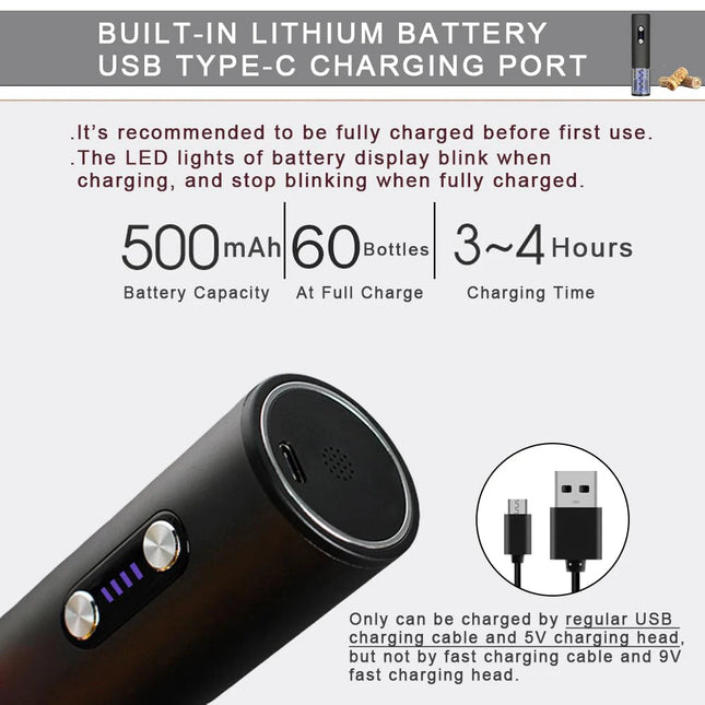 Electric Wine Bottle Opener Rechargeable Electric Wine Corkscrew Automatic Wine Opener with Foil Cutter