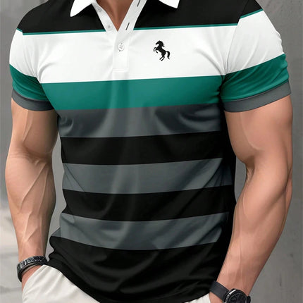 2026 Summer New Arrival Men's Polo Shirt Casual Stylish Comfortable and Breathable Short-Sleeve Top with 3D Striped Print Design