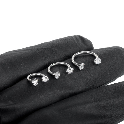 1PC Titanium Nose Horseshoe Ring Nose Septum Piercing Prong Set Round Zircon Ear Cartilage Tragus Daith Body Piercing Jewelry