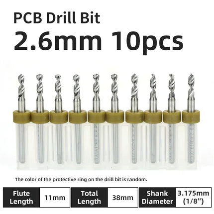 PCB Drill Bit 10pcs Tungsten Steel Micro Diameter Drill Bit Set 1/8 "Fixed Handle Mini Cnc Drill Bit 0.1-3.175mm