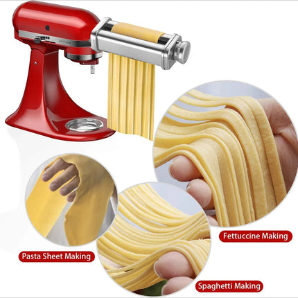 Pasta Attachment for KitchenAid Mixer, Pasta Sheet Roller, Spaghetti Fettuccine Cutter,Stainless Noodle Fit All KitchenAid Chef