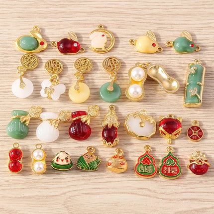 Tusember 10pcs Traditional Chinese Good Fortune Lucky Jade Charms Pendants for Jewelry Making Earrings Necklace Bracelet DIY