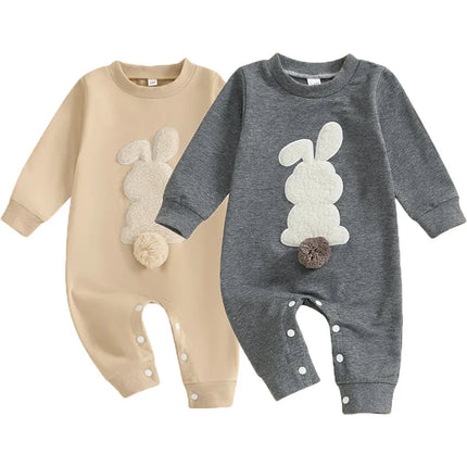 Spring Infant Rompers Girls Boys Plush Bunny Embroidery Long Sleeve Cotton Jumpsuits Clothes Easter Party Rabbits Baby Bodysuits