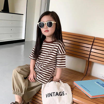 100% Cotton Fashion Baby Tshirt Summer Children's Boys Short-sleeved Stripe T-shirt Kids Boy Girl Top