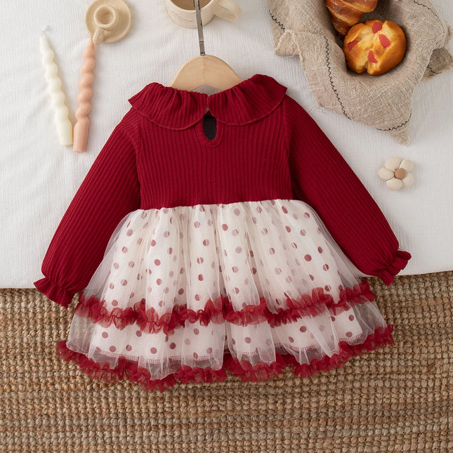 Autumn New Christmas Party Baby Girl Dress, Cute Polka Dot Children's Clothing Suitable for Babies Aged 6 Months to 3 Years Old