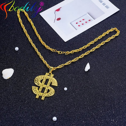 Golden Plated Hip Hop Rock Necklace Stainless Steel US Dollar Money Sign Pendant Necklace Mens Women Jewellery Gift