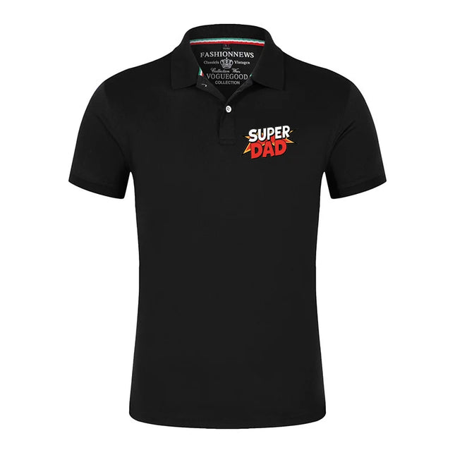 2025 Summer Men's super dad Logo Print 100% Cotton Men's Short Sleeved Polo Shirt Solid Color Fashion Daily Wear Top