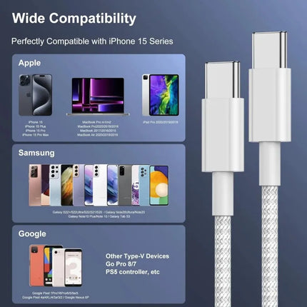 20Pcs 100W PD USB-C to USB C Fast Charger Cable For Apple iPhone 17 Pro Max 16 15 Plus 14 13 12 11 X XS Type C Quick Charging