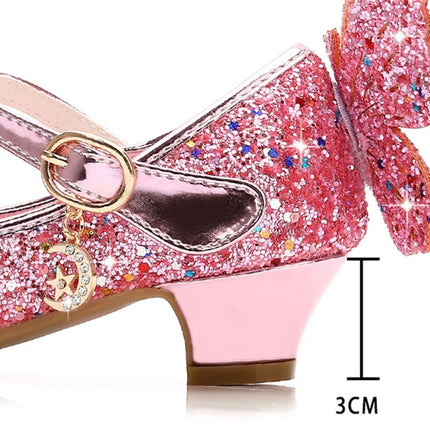 Princess Butterfly Leather Shoes Kids Diamond Bowknot High Heel Children Girl Dance Glitter Shoes Fashion Girls Party Dance Shoe