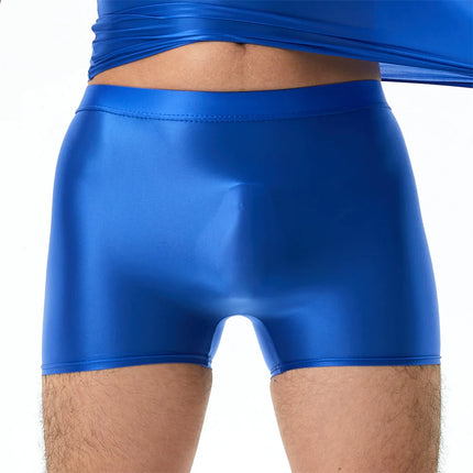 Mens Sexy Nylon Sheer Shiny Oil Boxer Shorts Underwear Solid Color Boxershorts Erotic Elastic Ice Silk Panties Underpants Cueca