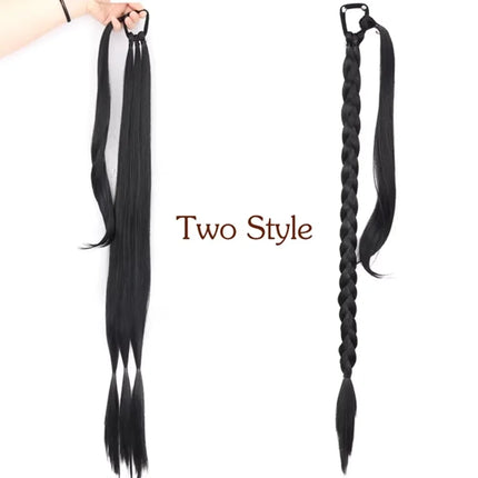 30inch Synthetic Long Braided Ponytail Hair DIY Straight Wrap Around Hair Ponytail Extension Natural Soft Hairpiece for Women