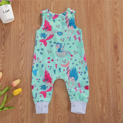 0-24months Baby Cartoon Patterns Jumpsuit Mermaid Zebra Tractor Alpaca Print Romper For Boys And Girl Summer Sleeveless Playsuit