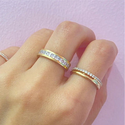 fashion 925 Sterling Silver Oval Cut Zirconium&Heart-Shaped&Double Ring&Bubble Bead Ring Golden Temperament Jewelry