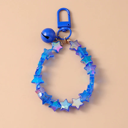 Fashion Colorful Handmade Star Beads Bracelet Bell Keychain for Car Key Women Men Handbag Pendant Keyrings DIY Jewelry Gifts