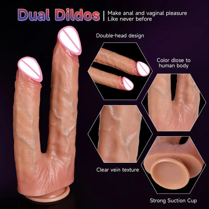 Realistic Double Dildo Silicone Double Headed Dildos with Strong Suction Cup - Ideal Adult Penis Toy for Women Gay and Couples