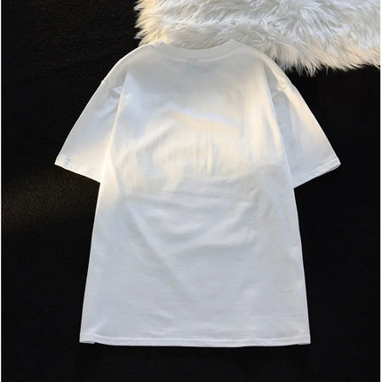 Cute Cartoon Cat Print Women's Round Neck Short Sleeved T-shirt Casual Loose Versatile Summer T-shirt