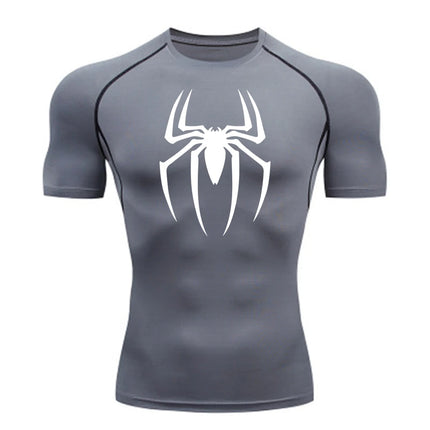 2024Men's Spider Print Compression Shirt, Quick Dry T-Shirt, Gym Running Jersey, Breathable Short Sleeve, Spring, Summer, M-3XL