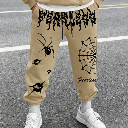 Men's Retro Dark Grunge Spider Eye Graphic Joggers Elastic Cuff Sweatpants Popular Vintage Goth Streetwear Casual Pants