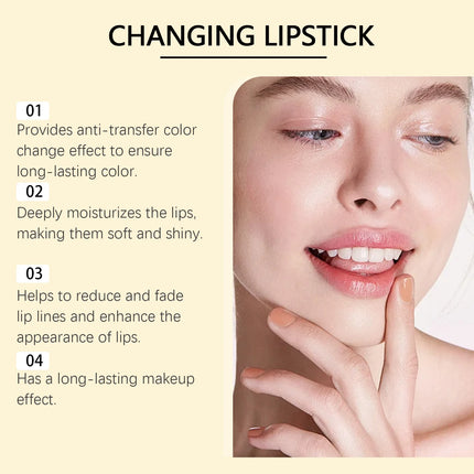 Color Changing Lip Balm Shimmer & Gold Foil Nourishing Lipstick Moisturizing pH Reactive Tinted Lip Gloss for Soft Pink Lips