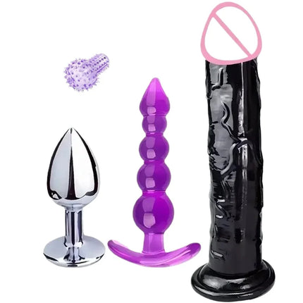 4pcs Anal Black Dildos Massager Stimulator for Women Vagina Big Metal Plug for Women Silicone Dildo Realistic Couples Adult Game