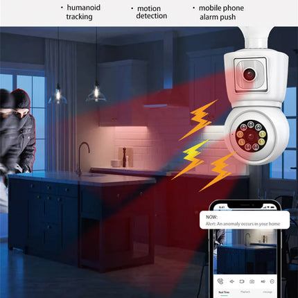 ICsee E27 6MP Bulb WiFi Camera Dual Lens Dual Screen Auto Tracking Two Way Audio Color Night Vision for Indoor Security Camera