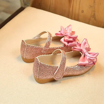 Girls Leather Shoes for Toddlers Kids Big Children Flats Glitter with Bow-knot Princess Sweet Bling Dress Shoes for Dance Party