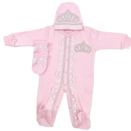 Original UK Prince Take Me Home Outfit Baby Crown Jewels set Baptism Bling Outfit Rubybelleb Light Blue 3pcs Layette Swaddle Set