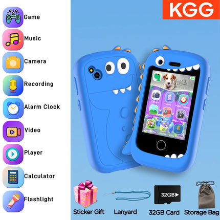 Mini Kids Phone Habit Tracke Camera 2.8inch IPS Word Learn Toy Phone MP3 Player Clock Audio Book Storytelling Eduational Toys