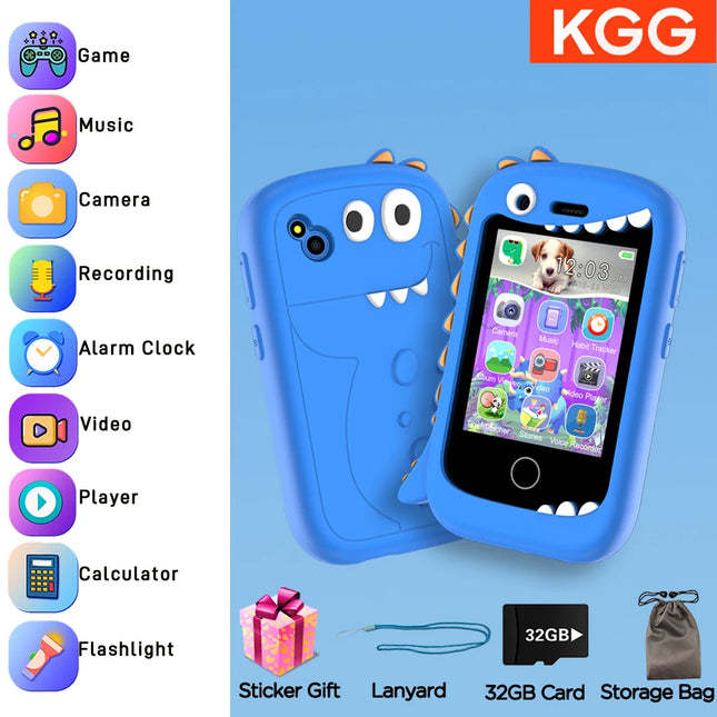Mini Kids Phone Habit Tracke Camera 2.8inch IPS Word Learn Toy Phone MP3 Player Clock Audio Book Storytelling Eduational Toys