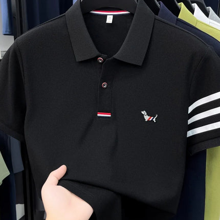 100% pure cotton short sleeve high-end brand cartoon dog embossed men's T-shirt summer new Korean casual breathable polo shirt