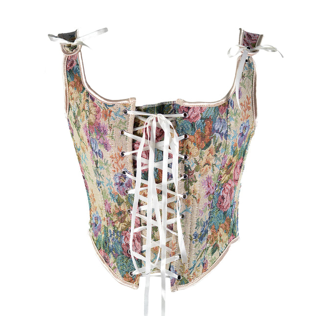 Women's Retro Elegant Corset Cropped Camisole, Vintage Sleeveless Flower Lacing Slim Fit Tops for Party Club