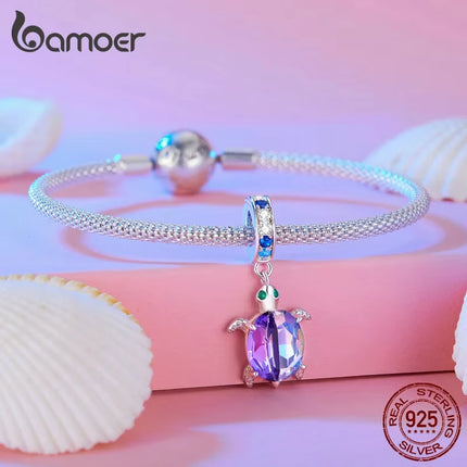 BAMOER 925 Sterling Silver Dreamy Ocean Series Dazzling Crab Beads Seahorse Pendant Charms for Women Bracelet and Necklace DIY
