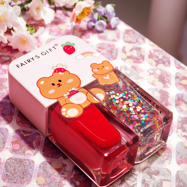 S01 Little Bear Balloon  2-Bottle Set Nail Polish No-Bake Quick-Dry Long-Lasting Peelable Water-Based Triple Color Nail Polish